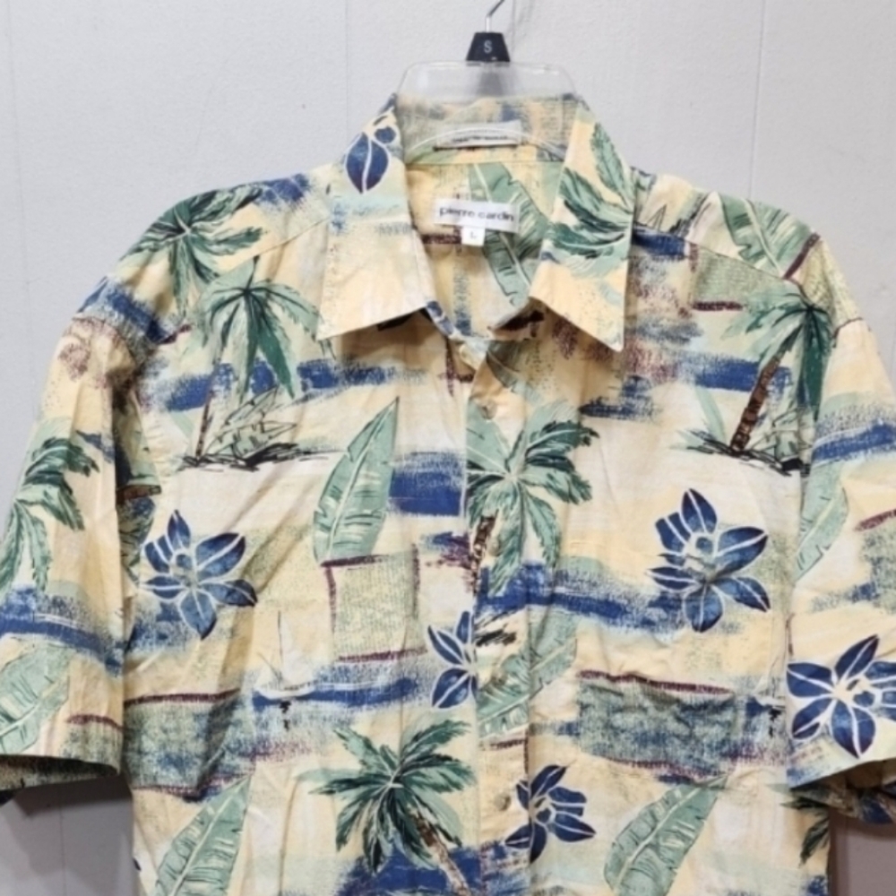 Pierre Cardin Hawaiian Shirt Large Multicolor Beach Tropical Vacation C429